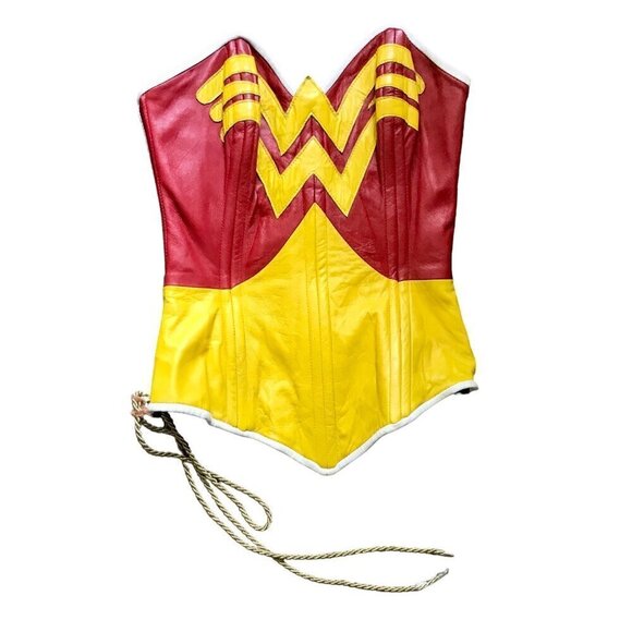 Hour Glass Corsetry Genuine Leather Wonder Woman Corset Size L RARE! - Picture 1 of 9